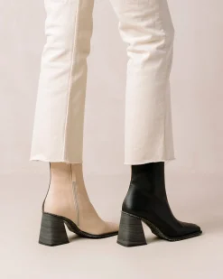 South Bicolor Corn Stone Beige Black Vegan Leather Ankle Boots|ALOHAS New