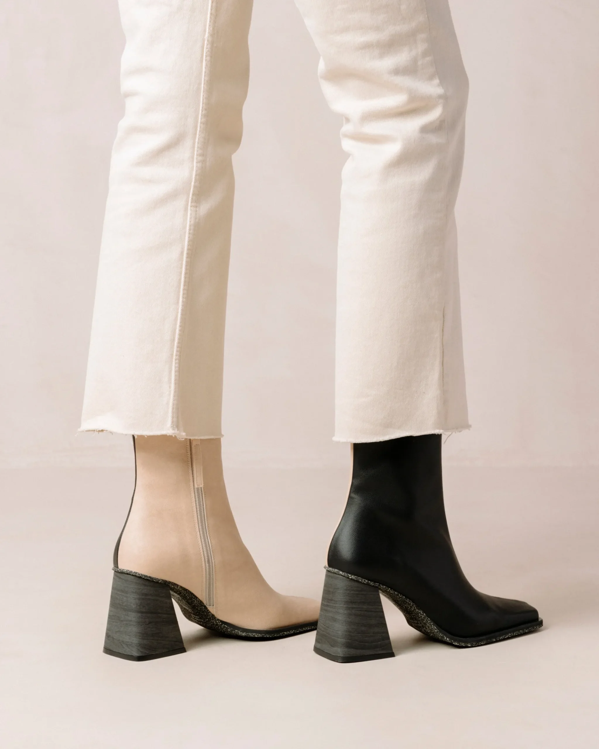 South Bicolor Corn Stone Beige Black Vegan Leather Ankle Boots|ALOHAS New