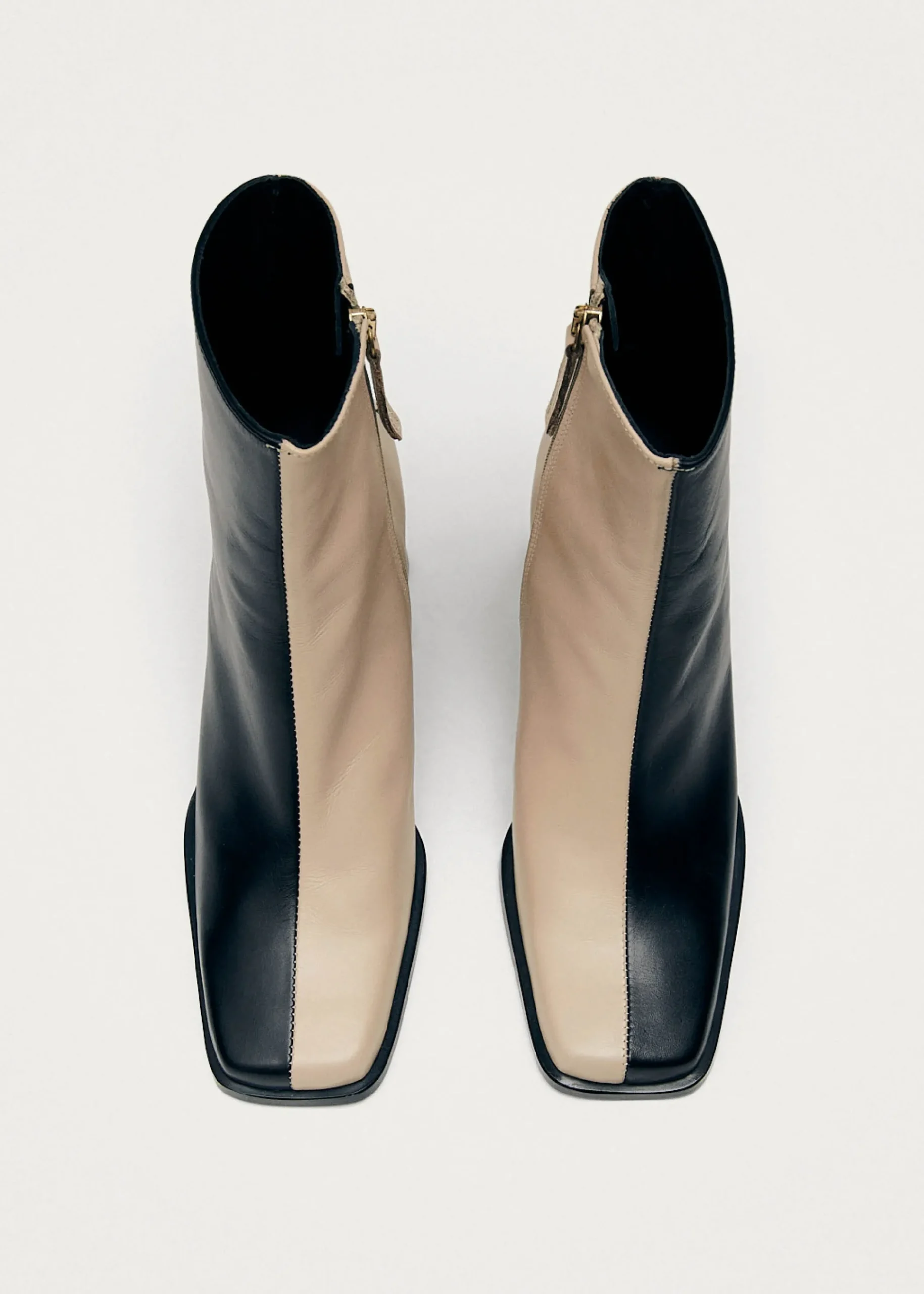 South Bicolor Stone Beige Black Leather Ankle Boots|ALOHAS Best