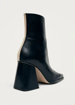 South Bicolor Stone Beige Black Leather Ankle Boots|ALOHAS Best