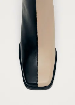 South Bicolor Stone Beige Black Leather Ankle Boots|ALOHAS Best