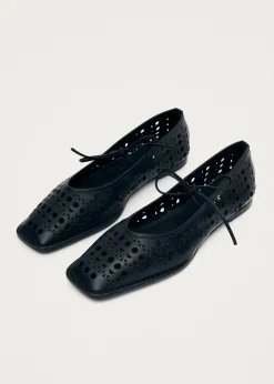Sway Slit Black Leather Ballet Flats|ALOHAS Sale