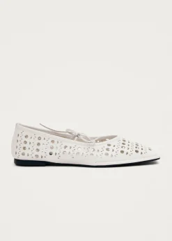 Sway Slit White Leather Ballet Flats|ALOHAS Fashion