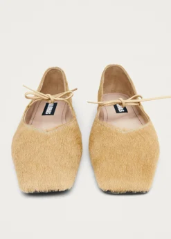 Sway Soft Beige Leather Ballet Flats|ALOHAS New