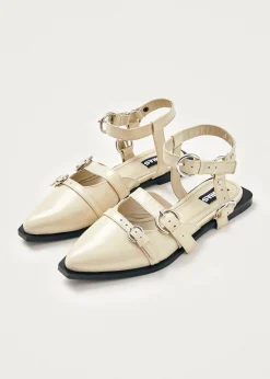 Thalara Onix Cream Leather Ballet Flats|ALOHAS New