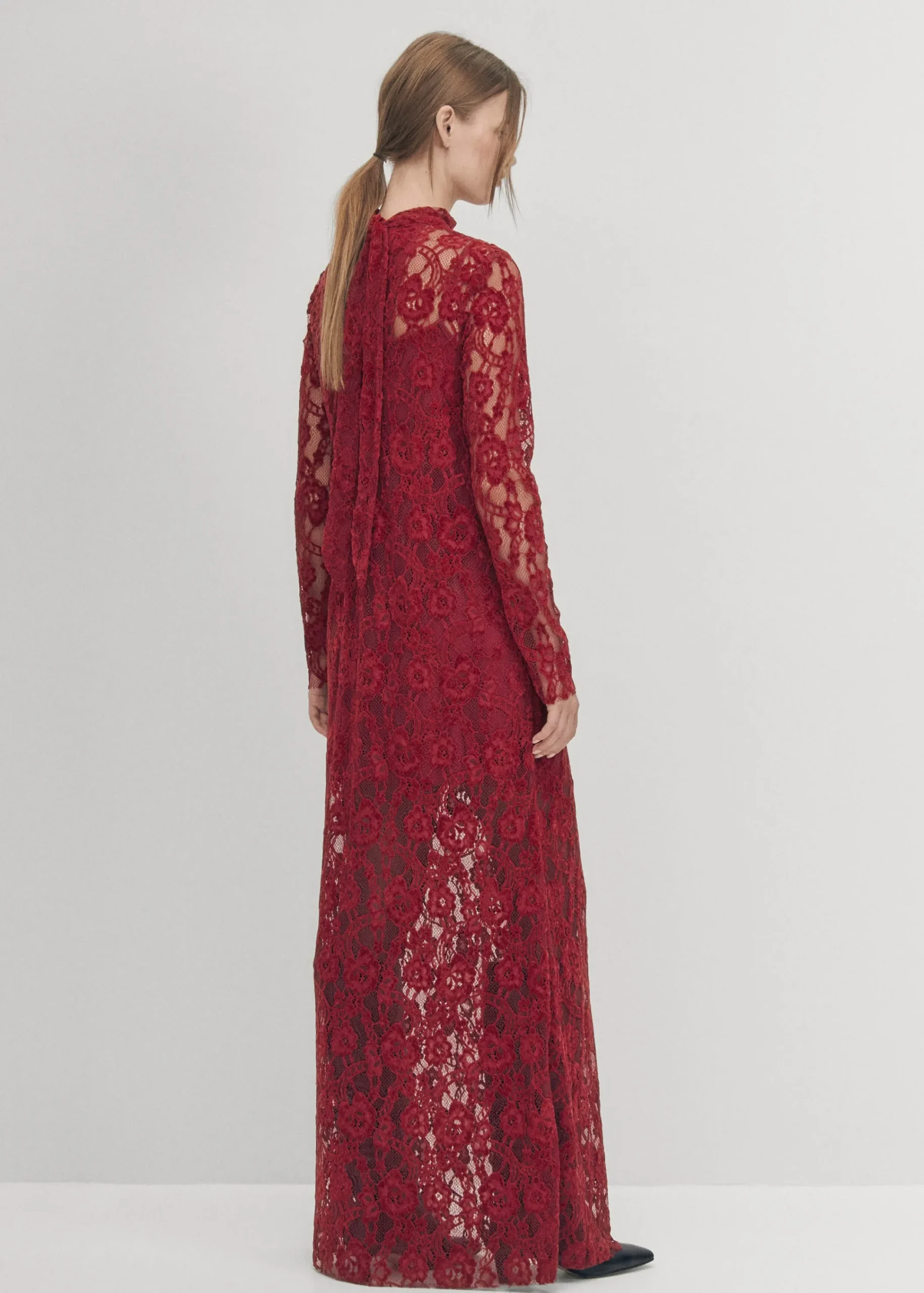 Tiban Lace Wine Dress|ALOHAS Online