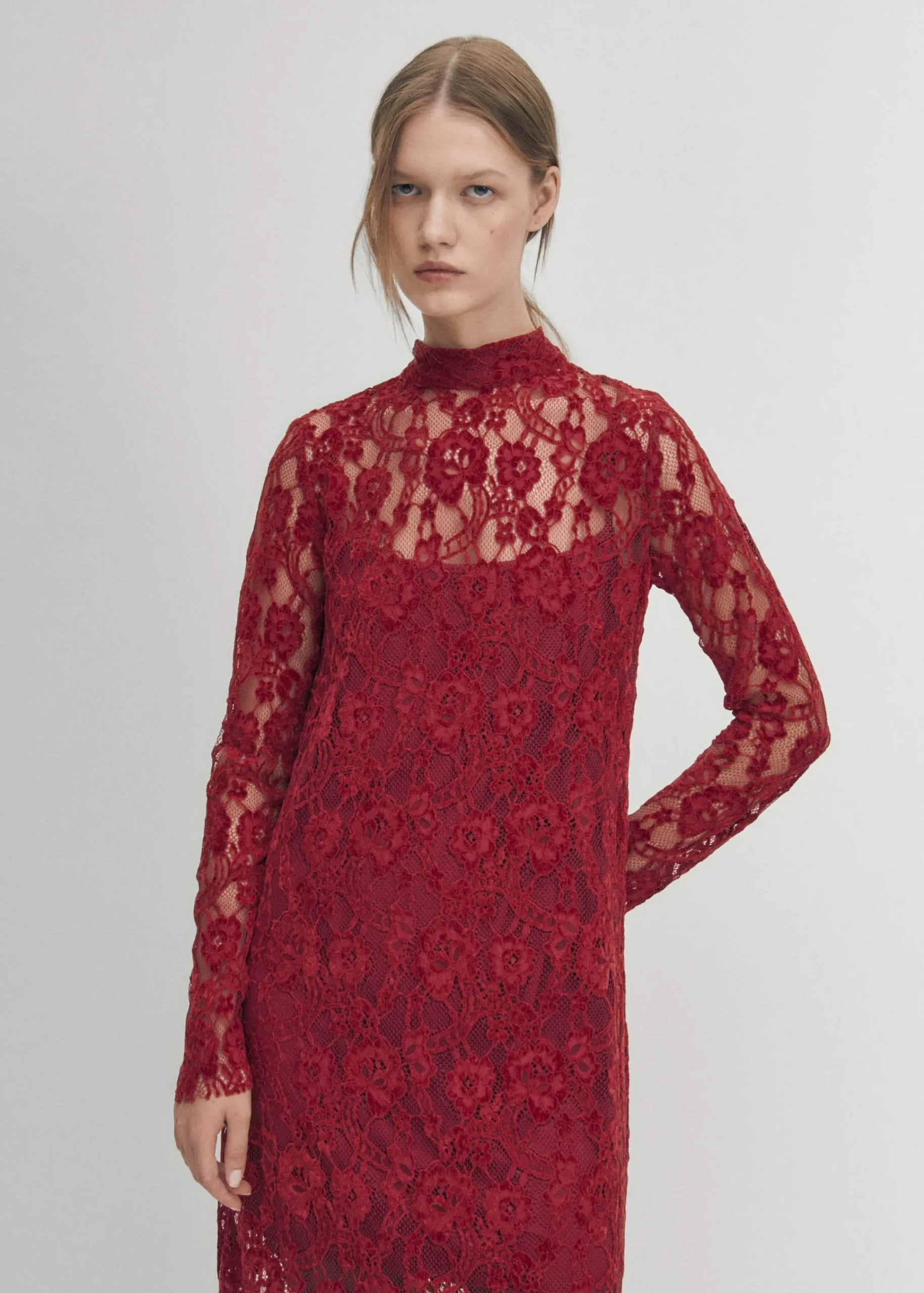 Tiban Lace Wine Dress|ALOHAS Online
