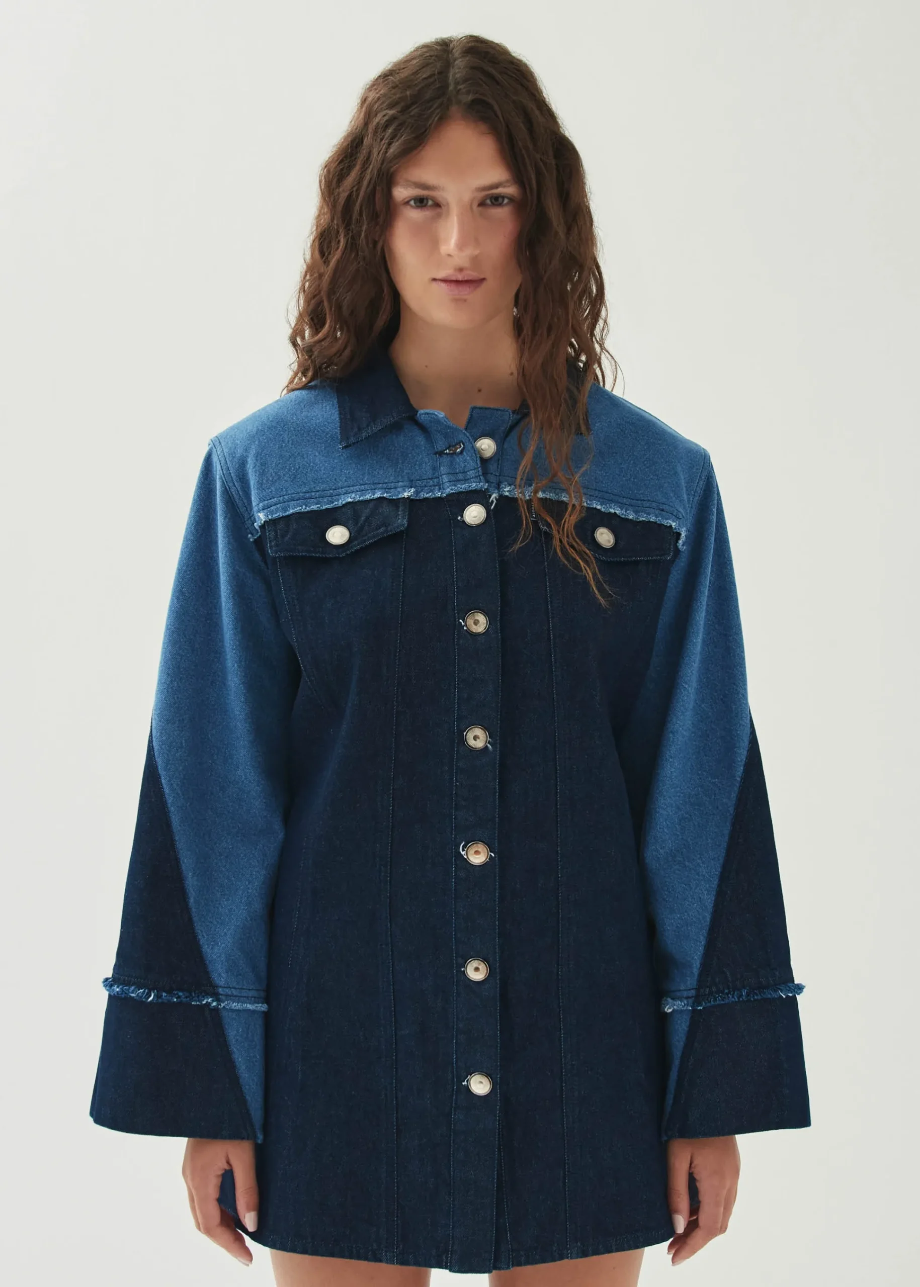 Veden Bicolor Indigo Denim Dress|ALOHAS Fashion