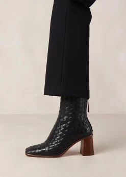 West Braided Black Leather Ankle Boots|ALOHAS New