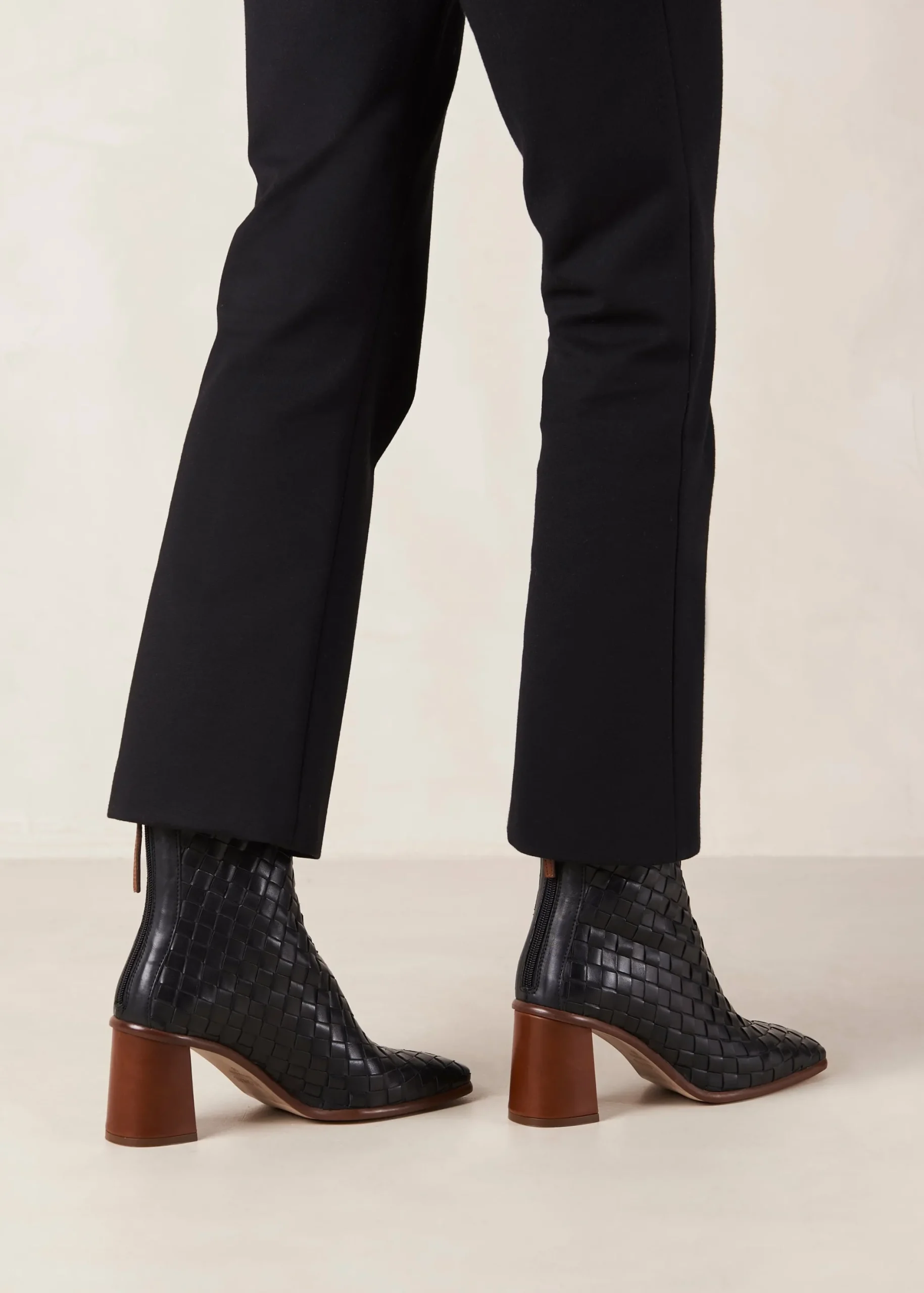 West Braided Black Leather Ankle Boots|ALOHAS New