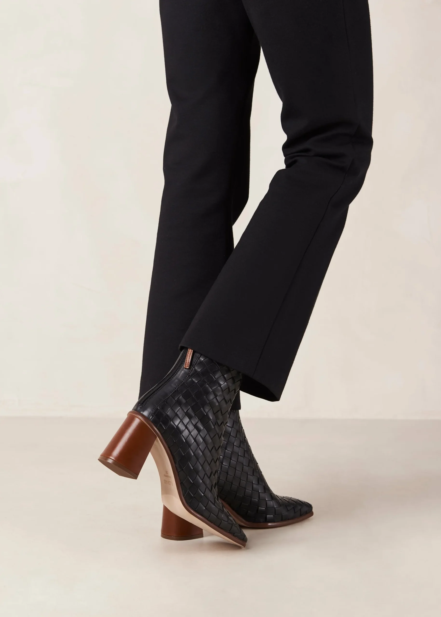 West Braided Black Leather Ankle Boots|ALOHAS New