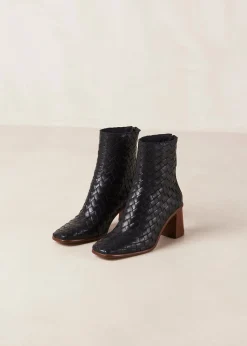 West Braided Black Leather Ankle Boots|ALOHAS New