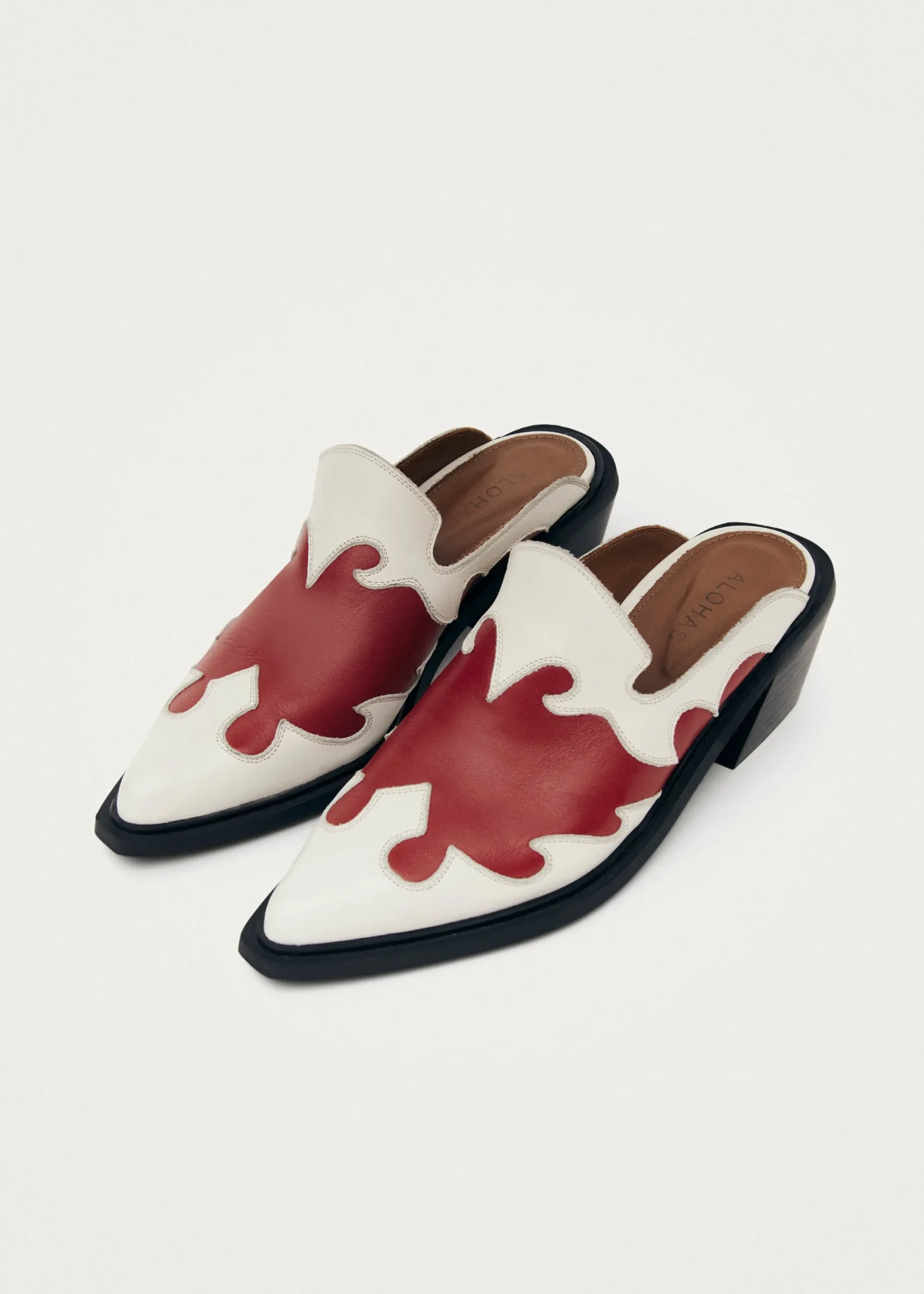 Weston Bicolor Cream Leather Mules|ALOHAS New