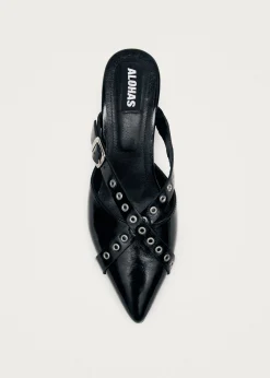 Zyra Onix Black Leather Mules|ALOHAS Online
